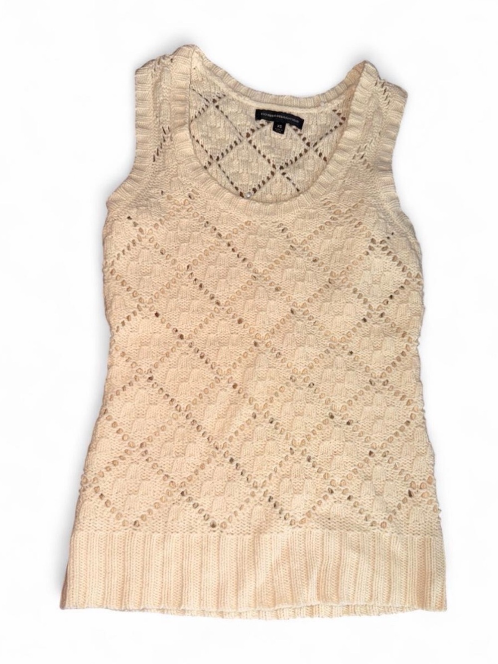 Express Cream Crochet Knit Sleeveless Tank
